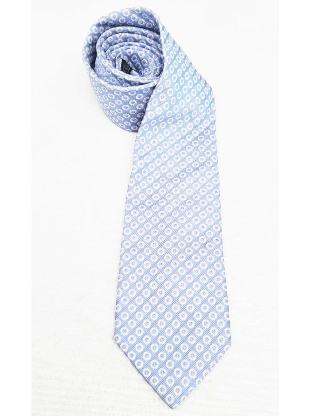 Drake's Drakes Men's Blue White Silk Brocade Circle Polka Dot Medallion Tie